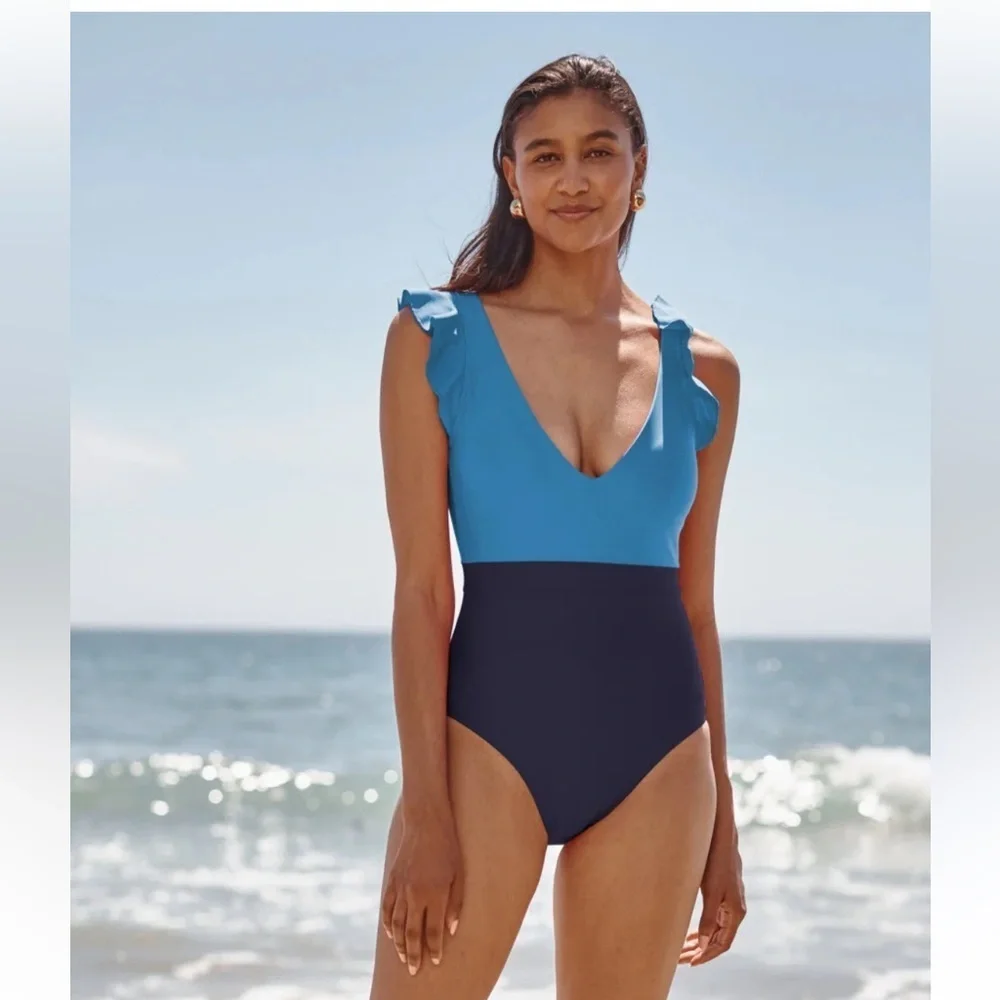 Summersalt Ruffle Backflip Swimsuit One Piece Navy Blue Size 12